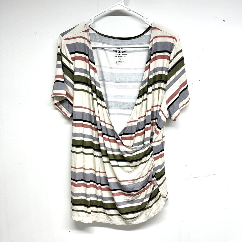 TORRID Top‎ Women Size 3/3X Striped Multicolored Super Soft Surplice Wrap Deep V